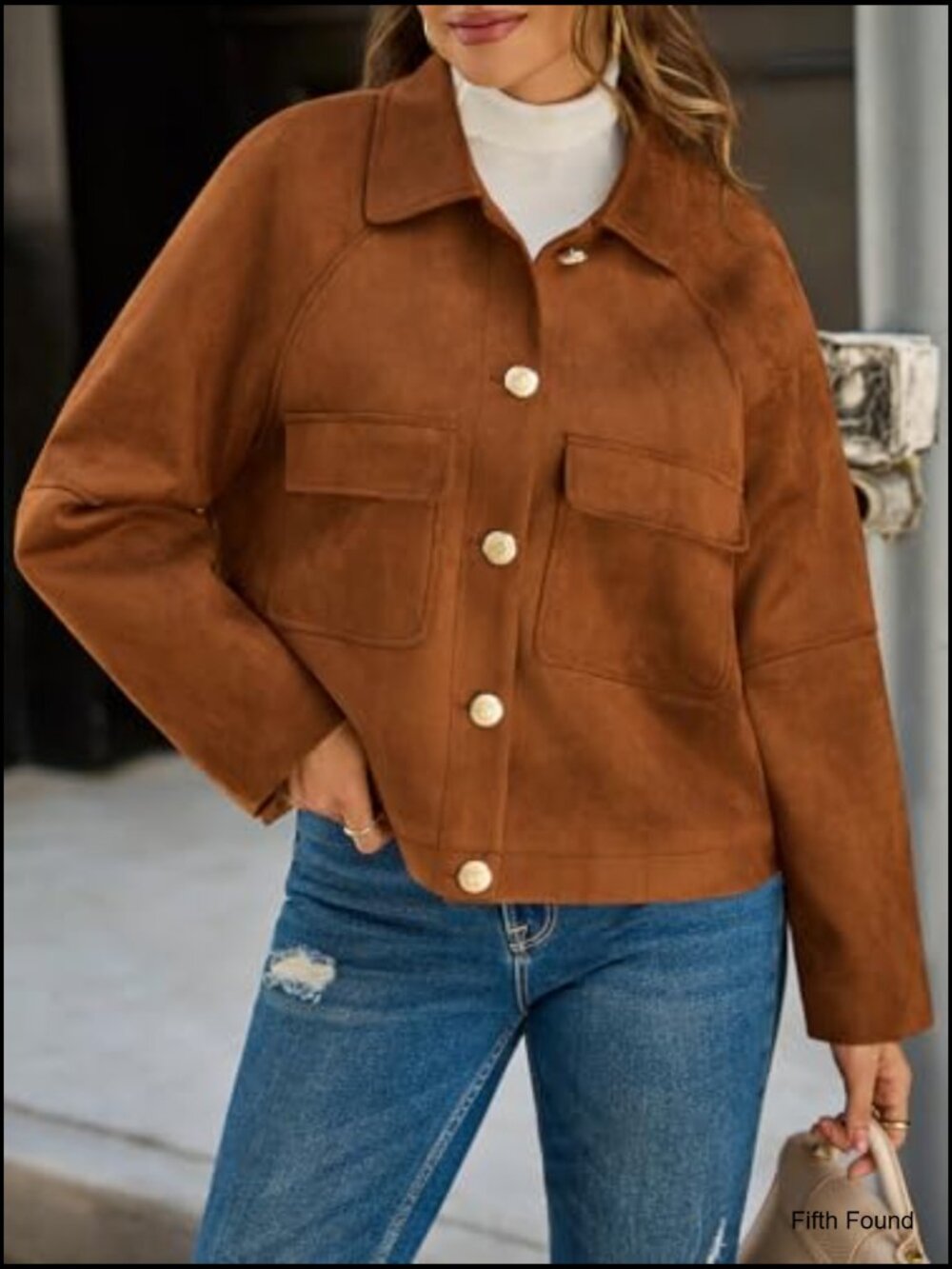Faux Suede Leather Cropped Jacket Button Down Lapel Collar Casual Vintage - Picture 4 of 6